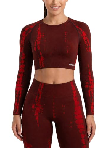 Image of AUROLA Serpent Snake Long Sleeve Shirts for Women, Seamless Workout Crop Tops Crew Neck Cropped T Shirt Athletic Yoga