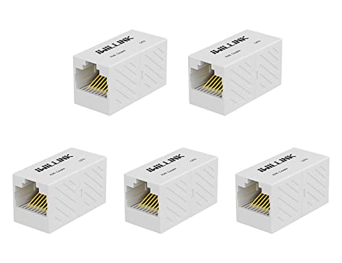 Image of iwillink RJ45 Coupler Ethernet Connector, Female to Female Rj45 Connector for Cat7 Cat6 Cat5e Cat5 Ethernet Cable, Extender Adapter, 5 Pack, White