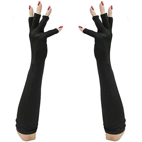 Luwint Elegant Long Fingerless Gloves - UV Protection Nails Gloves for Gel Manicures (Black) Cover