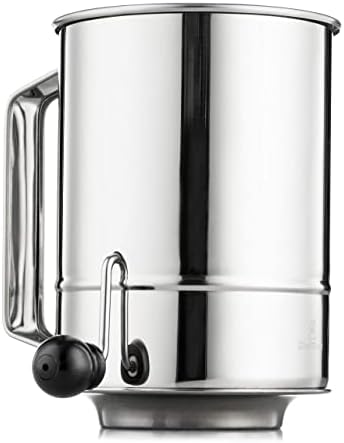 ChefGiant 5 Cup Flour Sifter Rotary Hand Crank Stainless Steel 16 Fine Mesh Screen, Corrosion Resistant Baking Sieve Cup