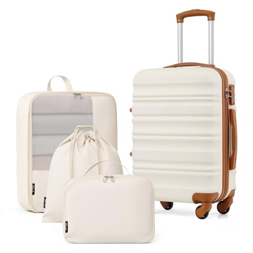 COOLIFE Handgepäck Koffer Set 20 Zoll, ABS+PC Hartschalenkoffer mit Rollen & TSA-Schloss, Enthält 1 Schuhbeutel + 1 Kulturbeutel + 1 Reise-Organizertasche (Grün, 4-TLG Handgepäck-Set)