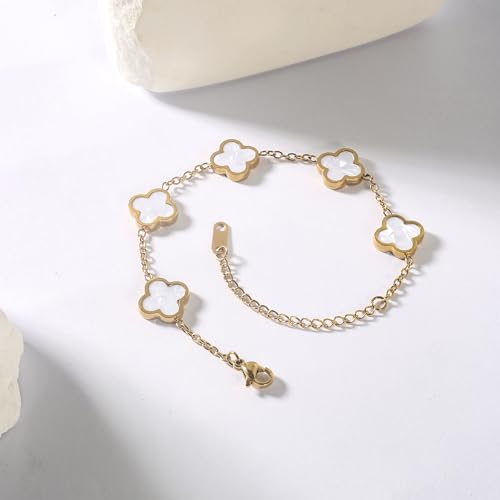 double sided 18K Gold Plated Clover Bracelet for Women, Dupe Four Leaf Flower Lucky Chain Bangle, Cute Jewelry Gift for Her Mom Wife3