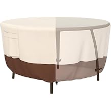 Tuyeho Round Patio Furniture Cover, Durable Oxford Fabric for Outdoor Round Table, Waterproof, UV & Rip Resistant Patio Table and Chairs Set Cover, 96"DIA x 28"H Beige & Brown