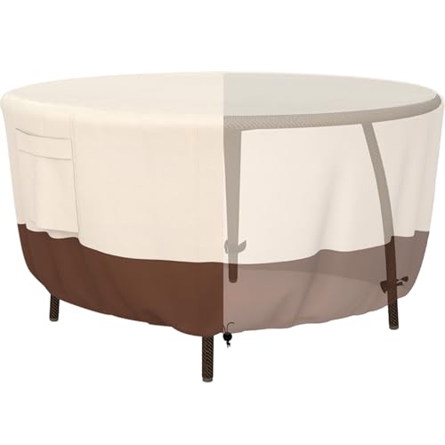 Tuyeho Copertura per tavolo rotondo da patio, diametro 121,9 x 66 cm, 600D, resistente, per tavolo da pranzo e sedie da esterno, impermeabile e resistente alle intemperie per il tuo set di mobili