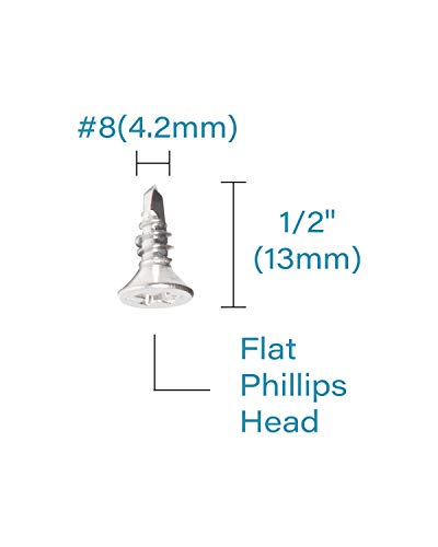 Image of IMScrews 100pcs #8 x 1 /2 inch Stainless Flat Head Phillips Self Drilling Screws, 410 Stainless Steel Full Thread Sheet Metal Tek Wood to Metal Screws