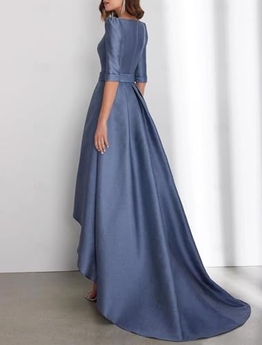 Satin High Low Prom Dresses for Women with Sleeves Formal Evening Dress Elegant A Line Wedding Guest Dress2