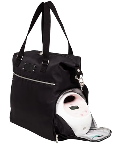 Image of Lizzy Breast Pump Bag – Stylish Pump Tote with Insulated Cooler Pocket, Laptop Sleeve & Spacious Side Compartment – Fits Portable Pumps & More – Easy-Clean, Lightweight Breastfeeding Bag (Black)