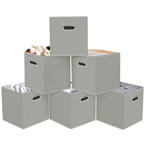 Cajas Organizadoras, Home RONSXY 6 Cajas de Almacenamiento,Cubos Almacenamiento de Tela Resistente con Asas Metales, Cajas de Almacenamiento Plegables de 28X28X28cm, Organizadores de...