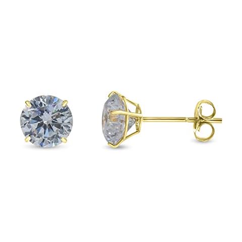 Femme Luxe White Topaz Birthstone Solitaire Stud Earrings in 14K Yellow Gold. Cover
