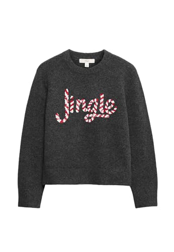 Marks & Spencer Pullover Mit Wollanteil Rundhalsausschnitt Lettering Und Zierdetails Damen Anthrazit M