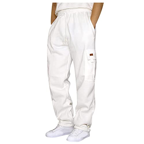 Fleece Cargo Sweatpants for Men Big and Tall Open Bottom Sweatpants with Pockets Mencomfy Athletic Baggy Joggers