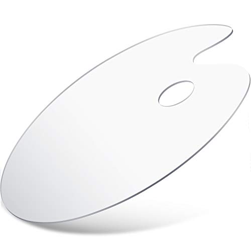 WILLBOND Extra Thicken Acrylic Paint Palette with Thumb Hole, Clear Oval-shaped Non-stick Palette Artist Oil Paint Mixing Tray Draw Art Craft Supplies with Protective Brown Pape(15.8 x 11.8 Inches)
