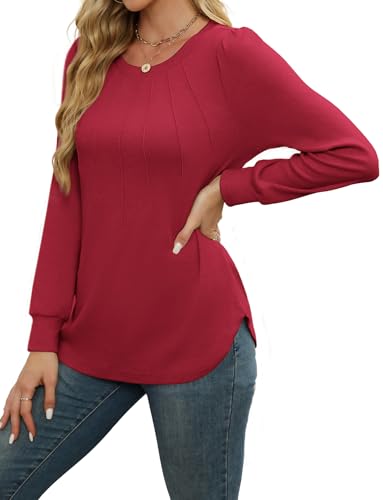 Image of WEACZZY Women Long Sleeve Shirts Crew Neck Tunic Tops Soft Casual Blouses