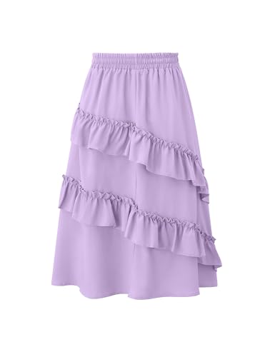 Image of Girls High Waisted Ruffle Maxi Skirt Soft Cotton Long Skirts with Elastic Waistband for Kid Girl 3-12 Years
