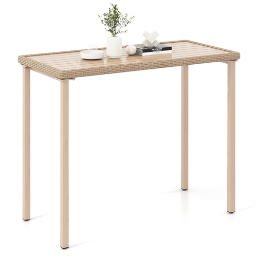 Costway Patio Bar Table, Heavy Duty Rectangle Metal Frame 120 cm Outdoor Counter Height Table, for Backyard, Poolside, Balcony, Lawn