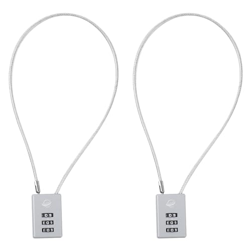 SISAV 3 Digit Cable Combination Lock 16 inches Cable for School Gym Locker,Filing Cabinets,Helmet,Toolbox,Luggage Suitcase,knapsack,Grey 2Pack