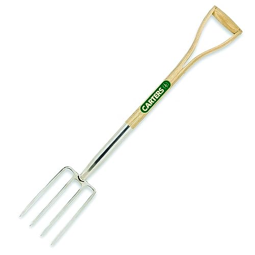 CARTERS - SSBFWY - Stainless Steel Border Fork c/w Ash Split Wood YD Handle for Comfortable Grip - Handle Stainless Steel Border Fork - Durable and Rust-Resistant - Gardening Tools, Accessories