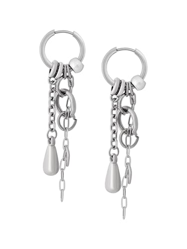 Sacina Gothic Punk Silver-tone Hoop Chain Earrings, Goth Emo Punk Grunge Earrings, Christmas Jewelry Gift For Women