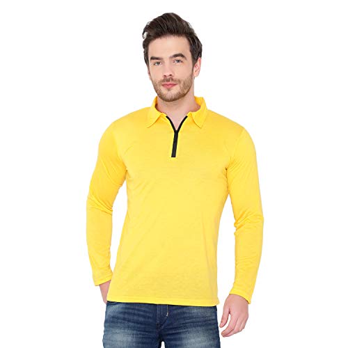 Image of Men's Cotton Blend Full Sleeve Zip Neck Polo T-Shirt (Pack of 1)