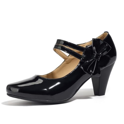 Chunky Mary Jane Shoes for Women High Platform Round Toe Heels Patent Leather Fashion Single Strap Dress Wedding Party Pumps Shoes