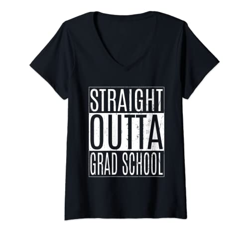Womens Straight Outta Grad School Tees Funny Class Graduation V-Neck T-Shirt