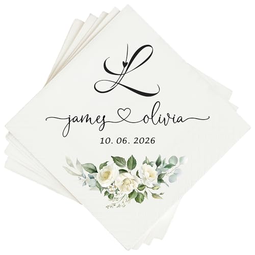 Image of Personalized Cocktail Napkins Wedding, Monogrammed Name Couple, Pack 50 100 150 300 500 Anniversary Party, Disposable Decoration Initials Beverage Bar Reception Cocktail Luncheon Dinner, Golden 3