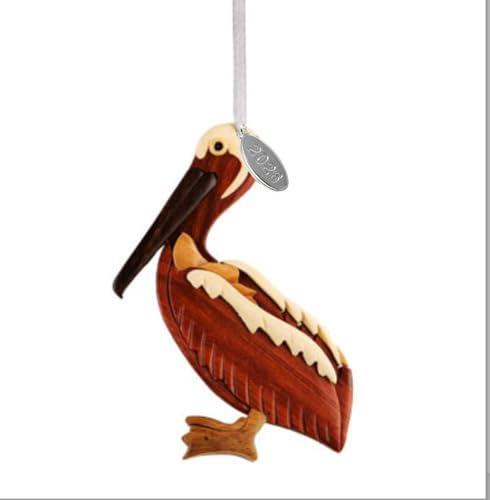 Pelican Christmas Ornament, Pelican Ornaments 2026, Pelican Gifts, Coastal/Beach Ornaments - Two-Tone Wood Christmas Ornament - Intarsia Design - Comes in A Gift Box So Its Ready for Giving