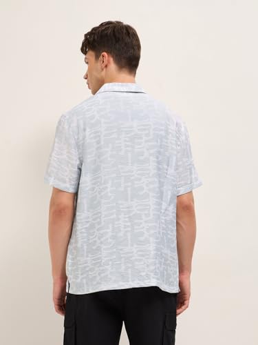 Image of THE BEAR HOUSE Men's Blue Tailored Fit Full Sleeve Cotton Printed Shirt