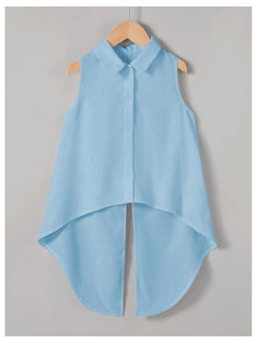 Image of Verdusa Girl's Button Front Bow Back Sleeveless Shirt High Low Asymmetrical Hem Blouse Top