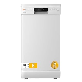 COMFEE' Freestanding Dishwasher CDWEF1034BW-UK 45cm Width, Slimline Dishwasher with 10 place settings, Quick Wash, Hygiene Wash, Delay Start, Half Load, Adjustable Basket - White