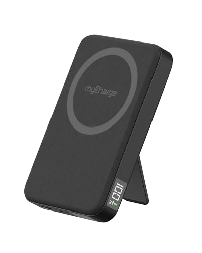 myCharge CliqLuxe Magnetic Wireless Power Bank 10 000mAh | iPhone & MagSafe Compatible | Qi2.2 25W Mag Safe Portable Charger | Built-in Stand | 20W PD USB-C Port | Premium Black Fabric