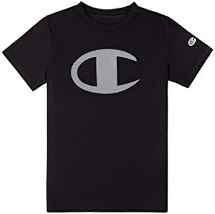 Champion Boys Shirt Performance Short Sleeve Tech Athletic Tee Shirt Top Kids Clothing - Great for Gym, Sports, and School (Medium Black)