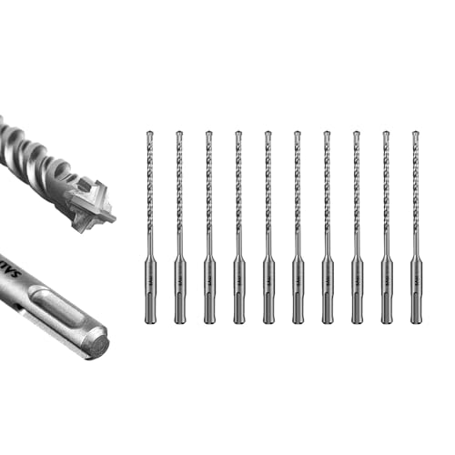 Image of SALI 10PCS 3 /16 inch*6 inch SDS Plus Rotary Hammer Drill Bits Concrete Drill Bit Kit Cross-Type Double Thread Carbide Material Suitable for Concrete, Brick, Cement Walls, Stone, Hammer Drill Bits