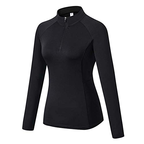 Black Minghe Women's Lightweight Gym Sport Sweatshirt - Long Sleeve with 1/4 Zip Collar, Size S