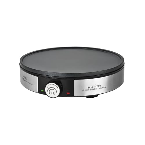 LITTLE BALANCE 8383 Maxi-Crespes Trio i-200 – Crepera eléctrica 3 en 1: panqueques, empanadas, plancha – Termostato ajustable – 1200 W – Acabado inoxidable