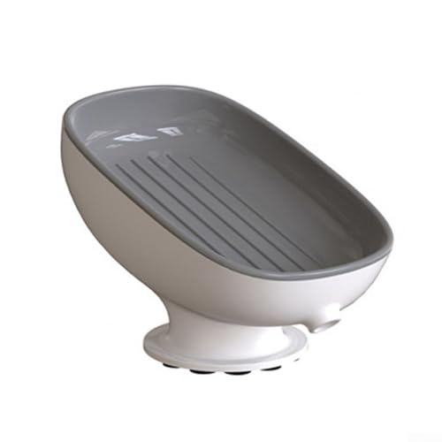 Jabonera de ducha para baño con ventosas fuertes, caja de jabón de doble capa con función de drenaje para un almacenamiento limpio y cómodo de jabón (caja gris)