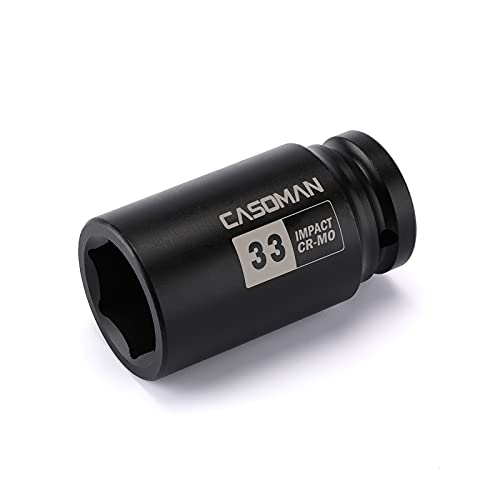 CASOMAN 3/4\" Drive x 33 mm Deep 6 PT Impact Socket, CR-MO, 3/4-inch Drive 6 Point Axle Nut Socket for Easy Removal of Axle Shaft Nuts (33MM)