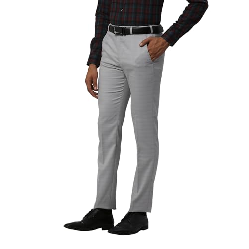 Image of Park Avenue Men's Mid Rise Checks Pattern Super Slim Fit Polyester Blend Flat Front Formal Trouser