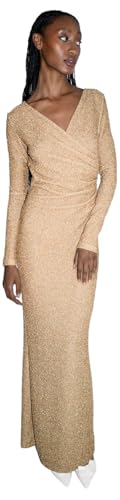 Jonathan Cohen, Drapped Long Sleeve Dress, L, Gold Metallic