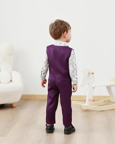 ZOEREA Toddler Boy Suit Formal Wedding Outfits Gentleman Clothes Long Sleeve Shirt + Suspender Pants + Bowtie4