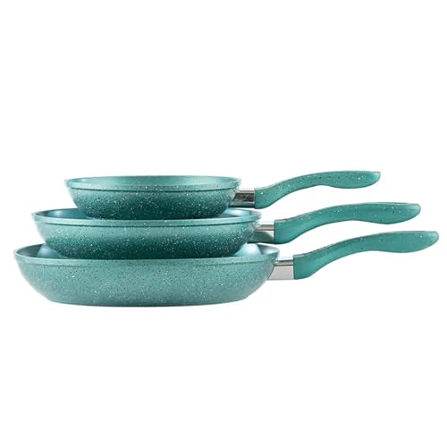 Picca Gravina 3-Piece Large Frying Pan Set - Easy Clean Marble Non Stick Cooking Pan Set with Mineral Based Coating - No PFAS/PFOS/PFOA - Turquoise Green - 8in, 10.4in, 12in