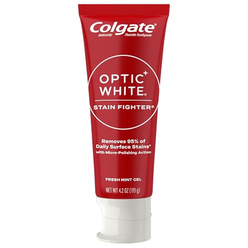 Image of Colgate Optic White Stain Fighter Teeth Whitening Toothpaste, Anticavity Fluoride Toothpaste for Whitening Teeth, Helps Remove Daily Surface Stains, Fresh Mint, 4.2 oz