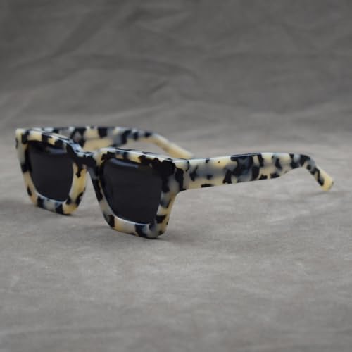 Image of Retro Fashion Thick Acetate Polarized Sunglasses Trendy Square Men Womens Black Grey Shades Vintage