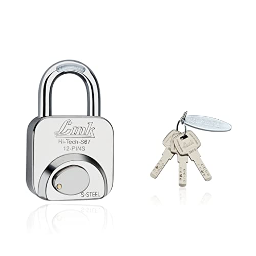 Link Hi-Tech S67mm Padlock | Stainless Steel Body with Hardened Shackle | Includes 3 Hi-Tech Brass Keys | Rust-Resistant Heavy-Duty Lock | 15-Year Warranty