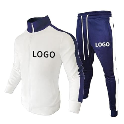 Maßgeschneidertes Logo-Männer-2-teiliges Set, Personalisierte Jacke und Hose, Modischer, Lässiger Reißverschluss-Sportanzug, Individueller Sportswear-Streetwear-Trainingsanzug White,M