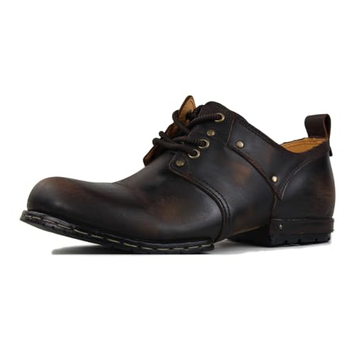 Image of OSSTONE Moto Boots for Men Fashion lace-up Leather Chukka Boots Casual Shoes OS-6015-1-RED-BROWN-R