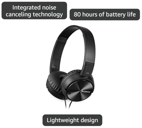 Image of Sony MDRZX110NC Noise Canceling On Ear Headphones, Black, Wired