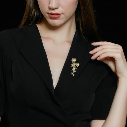 Image of 14K Gold Daisy Brooch with Crystal Inlay - Bright Bouquet Flower Crystal Brooch,Ideal Gift for Her on Special Occasions