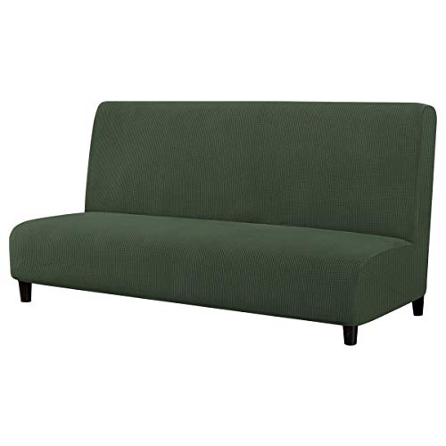 subrtex Funda Sofa Cama sin Brazos Clic Clac Elastica Fundas de Sofa sin Reposabrazos Apoyabrazos Ajustable Anti Arañazos (Verde Oliva)