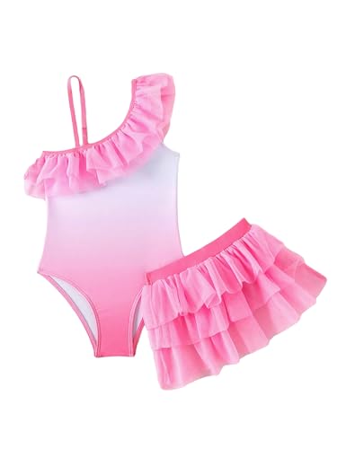 Girl's One Piece Skirted Bathing Suits One Shoulder Ruffle Bathing Suit Adjustable Swimwear